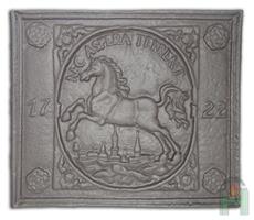 Open haard plaat, wandornament, paard1722, massief gietijzer, zware uitvoering