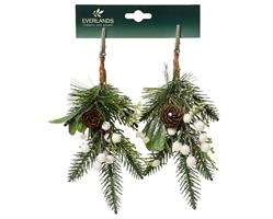 Kersthanger Dennengroen met Clip Groen Wit 22 cm Per Stuk