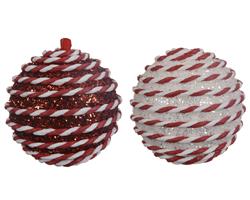 Kerstballen 8 cm Rood-Wit Candy cane motief set van 2
