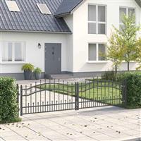 vidaXL Hekpoort met Spear Boven met slot Grijs 305 x 75 cm Staal