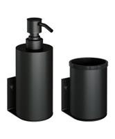 Zeepdispenser en Beker BRAUER Model A Incl. Wand Ophanging en Magnetisch opzetvlak Mat Zwart