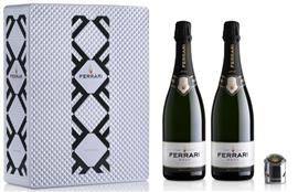 Ferrari, Witte Metalen Gift box + 2 flessen Brut + Ferrari Stopper