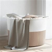 vidaXL Wasmand Ø 55x36 cm katoen bruin en wit