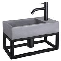 Fonteinset Differnz Force Beton en Handoekrek 40x22x9 cm Donker Grijs Met Gebogen Kraan Mat Zwart