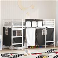vidaXL Loftbedframe voor Kinderen met Gordijnen Wit en zwart