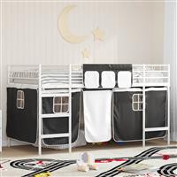 vidaXL Loftbedframe voor Kinderen met Gordijnen Wit en zwart