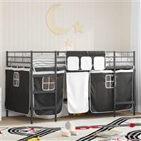 vidaXL Loftbedframe voor Kinderen met Gordijnen Zwart 90 x 201 cm