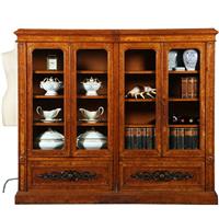 Lage 4-deurs boekenkast met 2 archiefkleppen  noten met wortelnoten en zwart (No.351940)