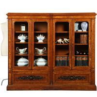 Lage 4-deurs boekenkast met 2 archiefkleppen  noten met wortelnoten en zwart (No.351940)