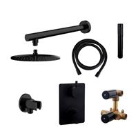 Thermostatisch Inbouwdoucheset Aqua Splash Muuruitloop Rond 30 cm Mat Zwart