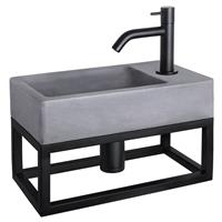 Fonteinset Differnz Force Beton en Handoekrek 40x22x9 cm Donker Grijs Met Gebogen Kraan Mat Zwart