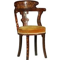 Franse marqueterie bureaustoel ca 1800 met stoffering naar wens (No.361885)