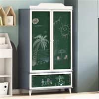 vidaXL Kledingkast met krijtbord Grijs en Wit 90 x 45 x 165 cm