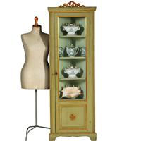 Smalle hoge Louis Seize hoekkast in salie- en residagroen ca 1800 (No.361805)