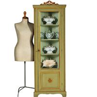 Smalle hoge Louis Seize hoekkast in salie- en residagroen ca 1800 (No.361805)