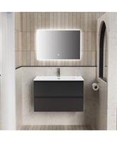 Badkamermeubelset BWS Liva Onderkast Wastafel en LED Spiegel 80 cm Mat Zwart