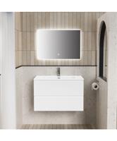Badkamermeubelset BWS Liva Onderkast Wastafel en LED Spiegel 80 cm Glanzend Wit