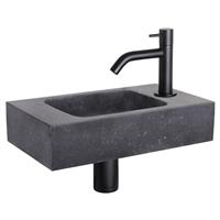 Fonteinset Differnz Bombai Natuursteen 40x22x9 cm Zwart Met Gebogen Kraan Mat Zwart