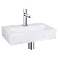 Fonteinset Differnz Flat Marmer 38x24x8 cm Wit Met Rechte Kraan Chroom