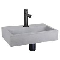 Fonteinset Differnz Flat Beton 38x24x8 cm Licht Grijs Met Rechte Kraan Mat Zwart