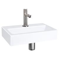 Fonteinset Differnz Flat Keramiek 38x24x7 cm Wit Met Rechte Kraan Mat Chroom