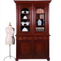 Kolossale Franse mahonie Boekenkast of Servieskast met statige  getoogde deuren en geslepen glas (No