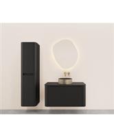 Onderkast Wiesbaden Sulora 80x48 cm Afgeronde Hoeken Geribbeld Met 1 Lade 1 Uitsparing Mat Zwart