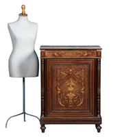 Oogstrelend Wortelnoten Intarsia 1-deurs kastje met marmer bovenblad  ca 1870 (No.362940)