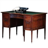 Klein mahonie bureau met gebogen frontline groen ingelegd ca 1890 (No.381245)