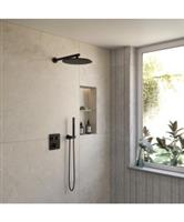 BWS Inbouw Regendouche | Sensa | Mat Zwart PVD | Wanduitloop | 30cm Hoofddouche met Handdouche | Dru