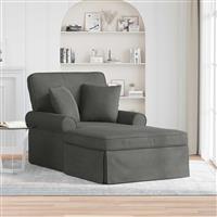 vidaXL Chaise Lounge met Rok met kussen 3 pcs Donkergrijs Katoen Stof