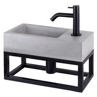 Fonteinset Differnz Jukon Rechts 38.5x18.5x18 cm Met Handdoekrek Beton Donker Grijs (inclusief mat z