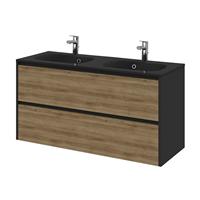 Meubelset Tiger Reverse 120 cm Met 2 Lades Chalet Eik - Mat Zwart incl Oval Wastafel Mat Zwart