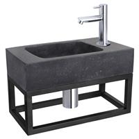 Fonteinset Differnz Bombai Natuursteen en Handoekrek 40x22x9 cm Zwart Met Rechte Kraan Chroom