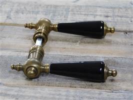 Set deurkrukken messing met zwart keramische handvaten, incl. doorn
