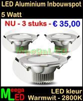 LED Aluminium Paneel inbouwspot 5 Watt Warmwit 5W