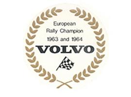 Sticker European rally champion 1963-1964 goud op wit Volvo