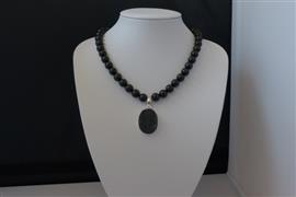 ZWARTE TOERMALIJN ketting/oorhanger-set