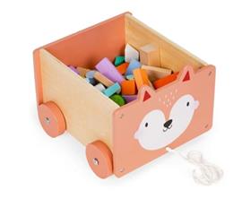 Houten Trolley speelgoed opbergbox aan touw Eco Toys
