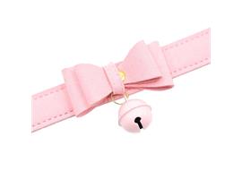 PU leren halsband met strik en kattenbel - roze