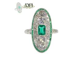 Diamanten vintage verlovingsring met smaragd