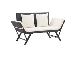 vidaXL Tuinbank met kussens 176 cm poly rattan zwart