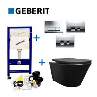 Geberit UP100 Toiletset Wiesbaden Vesta Junior Rimless Mat Zwart Set74 met Delta Drukplaat