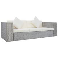 Driezitsbank met kussens natuurlijk rattan grijs