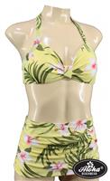 Aloha Beachwear, 50s Bikini Yellow Hawaiien Hibiscus in Small.