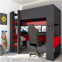 The Cube 5050 Gamingbed hoogslaper - 90x200 - Antraciet/rood - Trasman