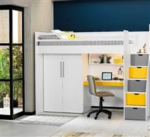Neo hoogslaper met bureau en kledingkast - 90x200 - Wit/geel - Almila