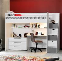 Neo hoogslaper met bureau en ladekast - 90x200 - Wit/grijs - Almila