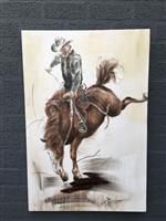 Fors en fraai olieverfdoek op canvas, de rodeo horse rider