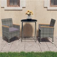 vidaXL 3-delige Bistroset poly rattan en gehard glas grijs